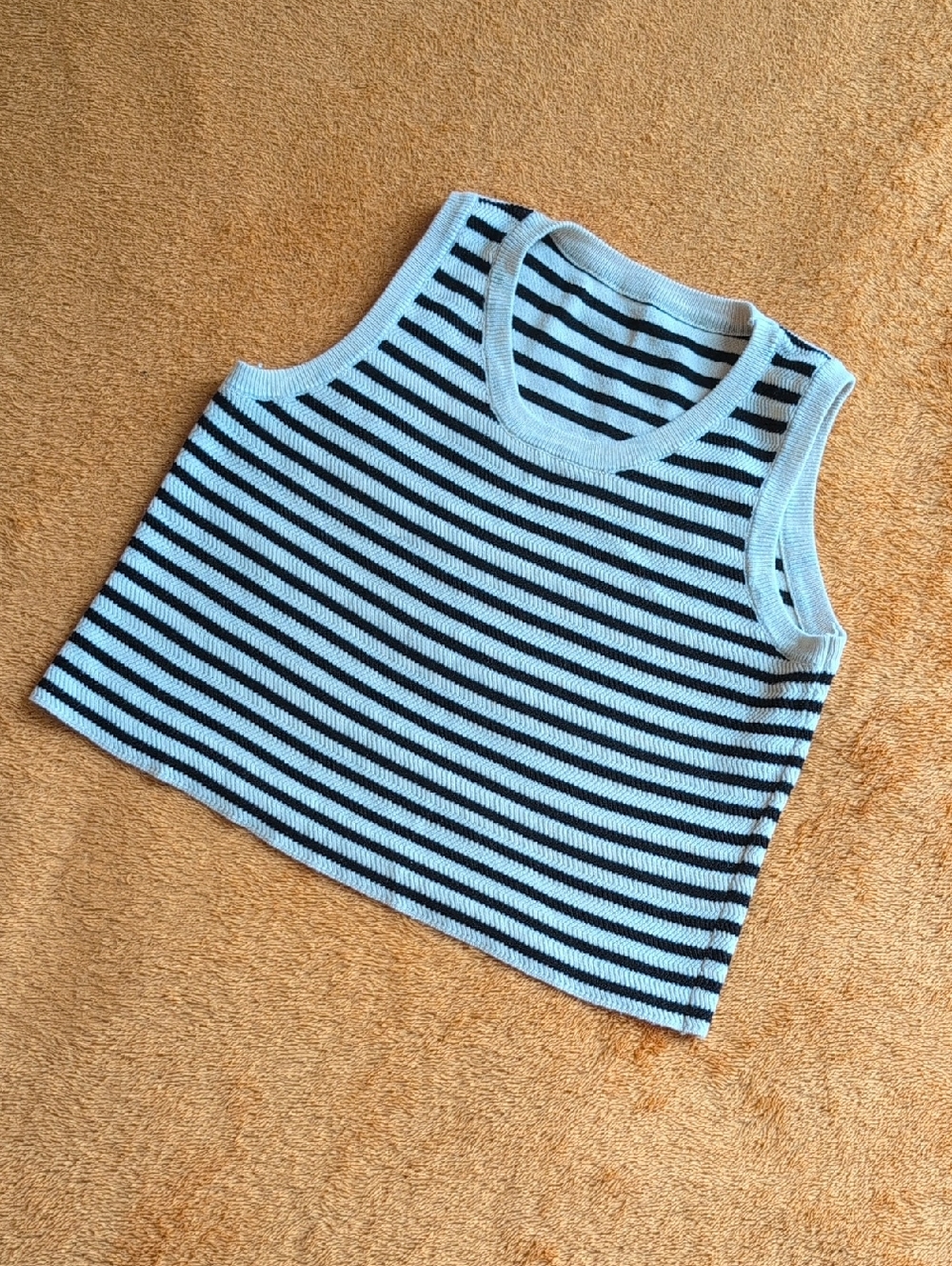 Striped Knit Crop Tank - Light Blue & Black